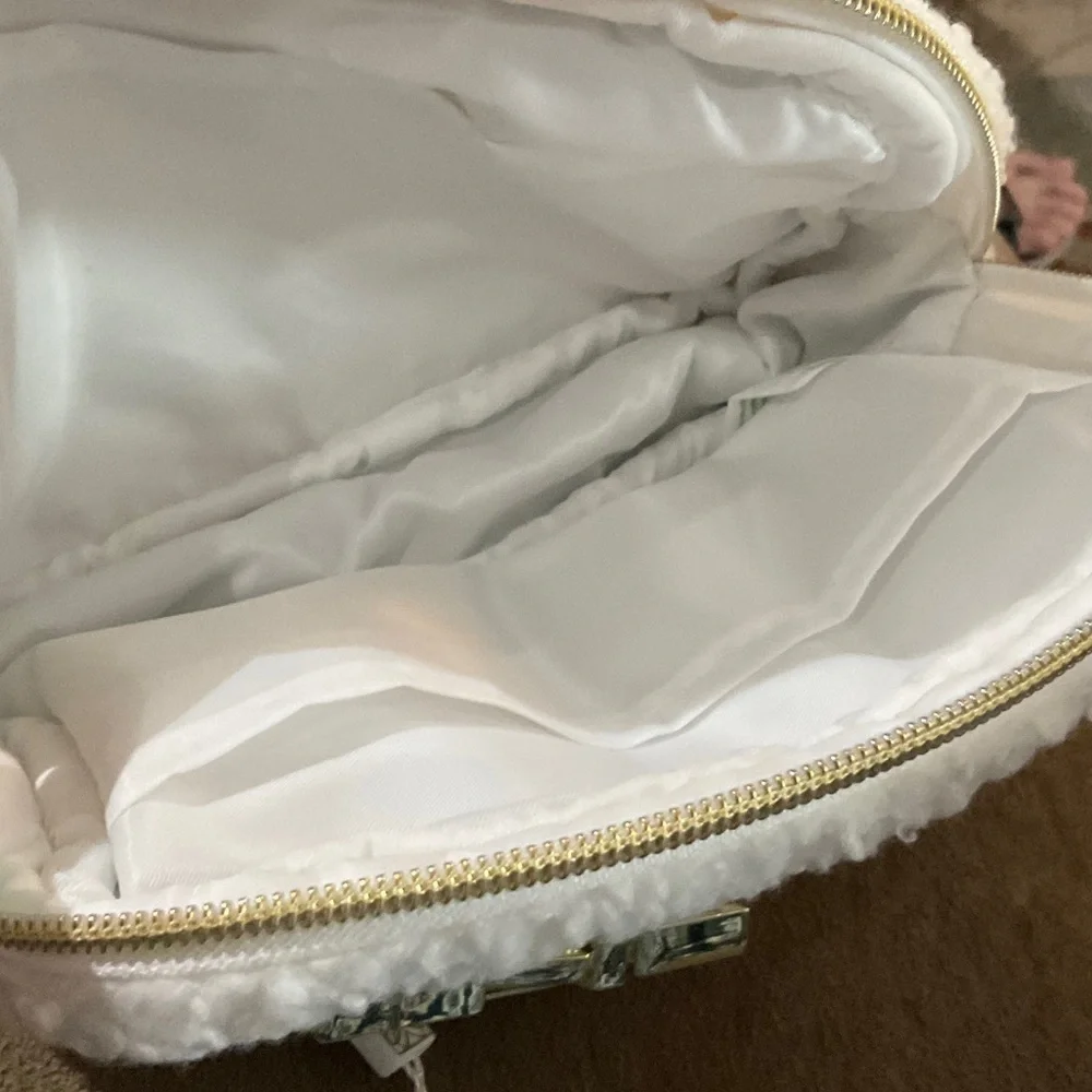 Lilly Pulitzer White Sherpa Jeanie Belt Bag with Gold Accent